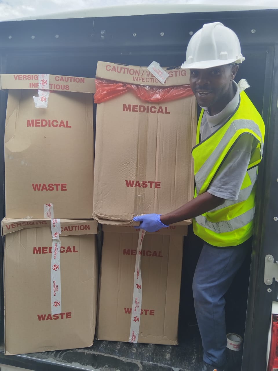 Segregated waste containers prepared for collection